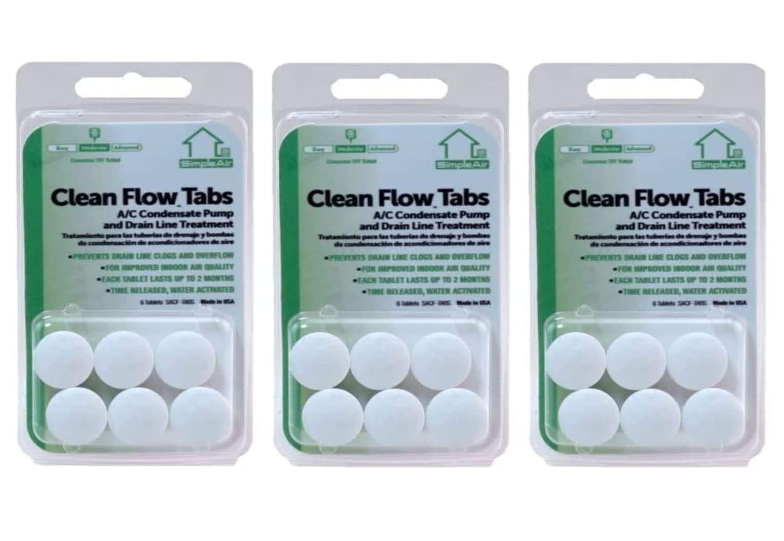 SimpleAir Clean Flow HVAC Drain Line Treatment Tabs (3)