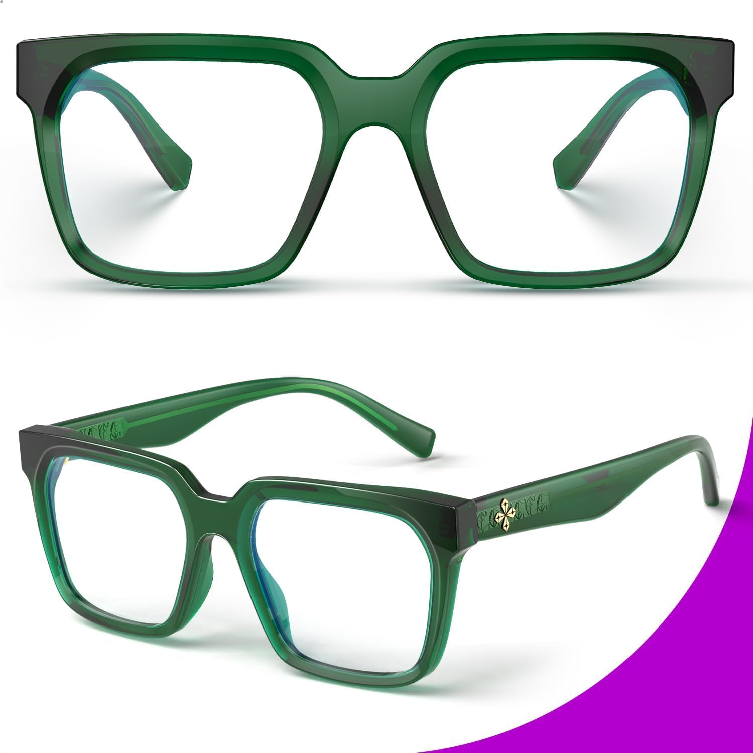 VISOONE - Occhiali rettangolari TR90 con blocco luce blu occhiali da computer dall'aspetto preppy per donne e uomini Cougar, Verde Basilico, Grande