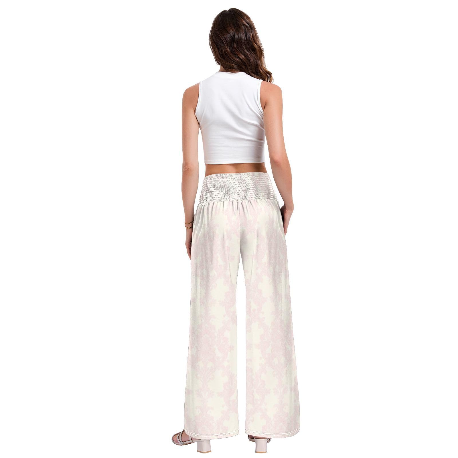 Blush Damask - Pantalones palazzos para mujer, ligeros, elásticos, casuales, ropa de descanso