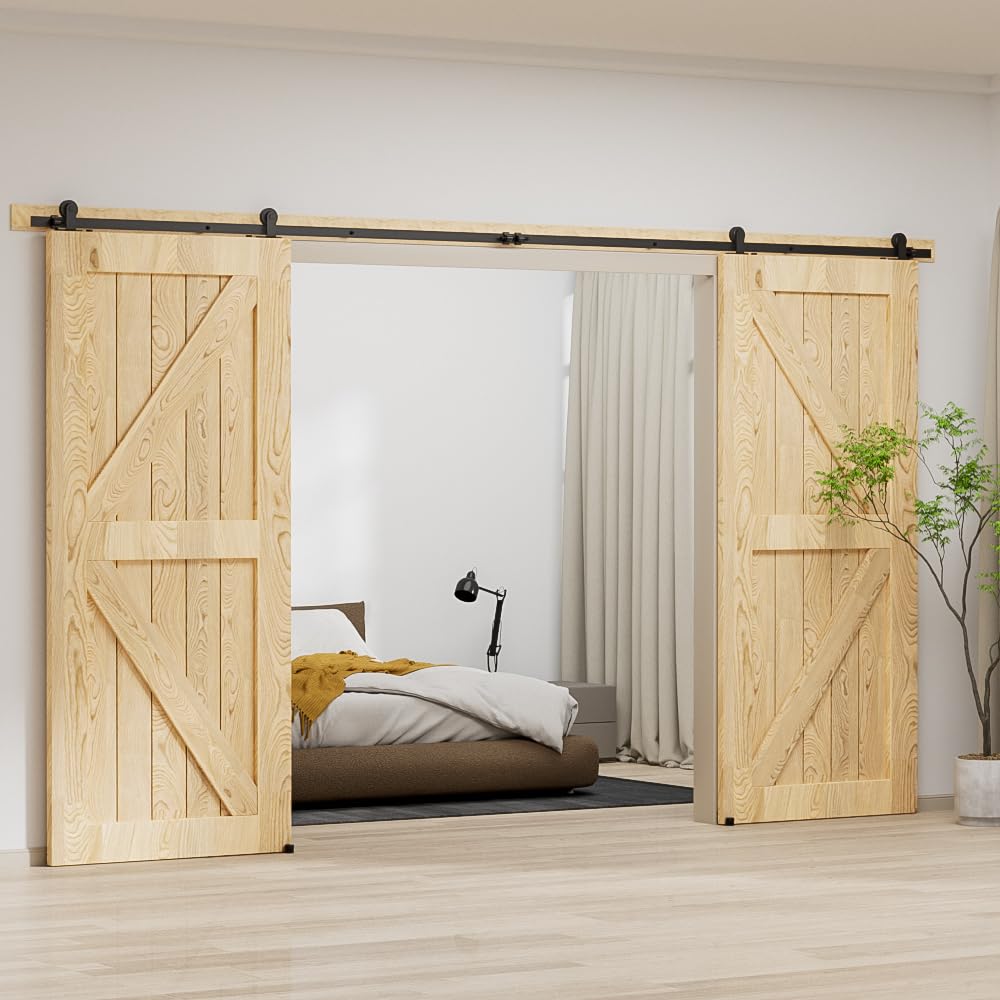 203 cm (6,6 FT) Hardware per porta scorrevole Kit di granaio Accessorio per armadio con rullo per porta doppia,Contiene guida a pavimento regolabile