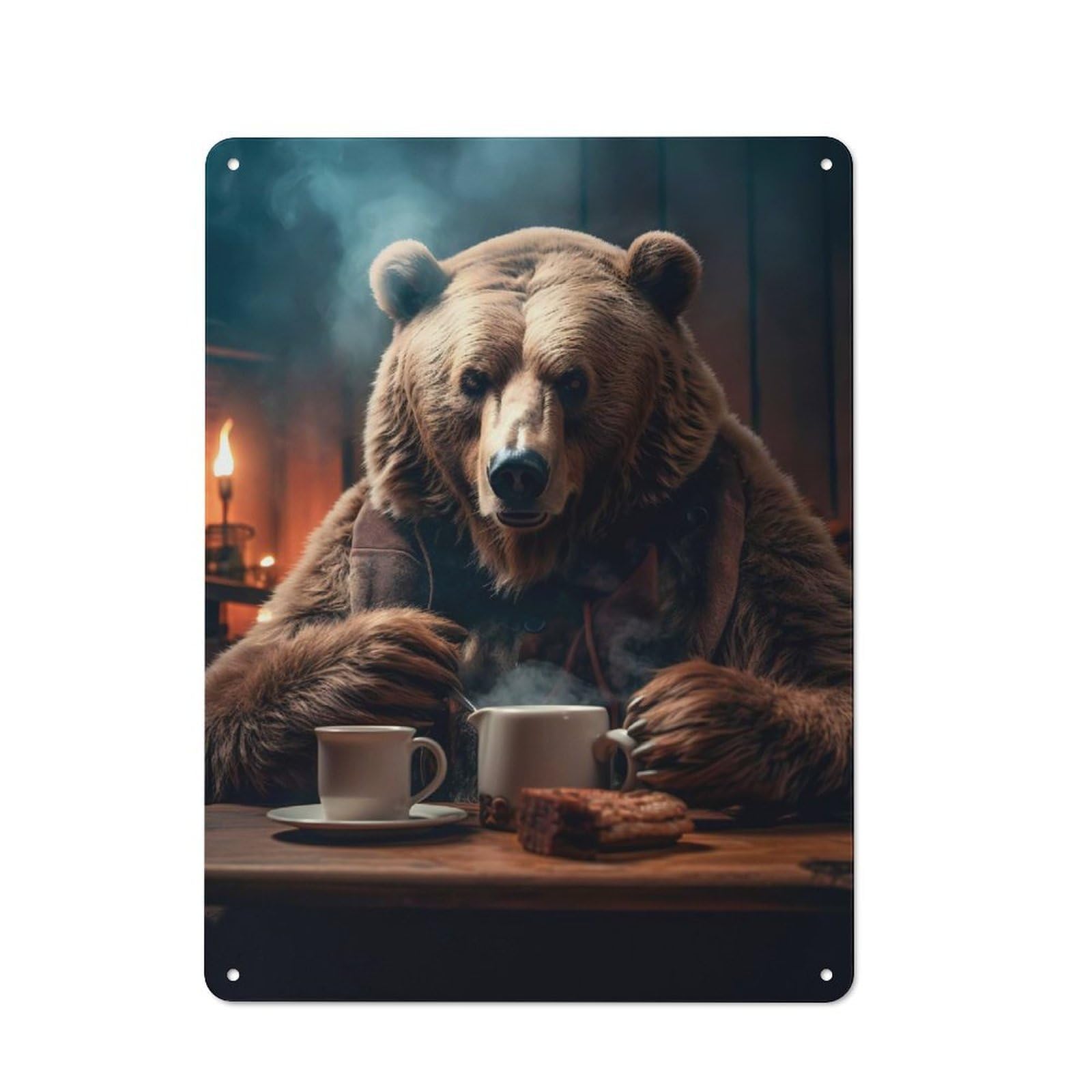 Junmoney Bear Coffee Metal Sign 40X30cm With For Pub Or Café, Retro Decor, For Cooler-Month Interiors With Retro Character