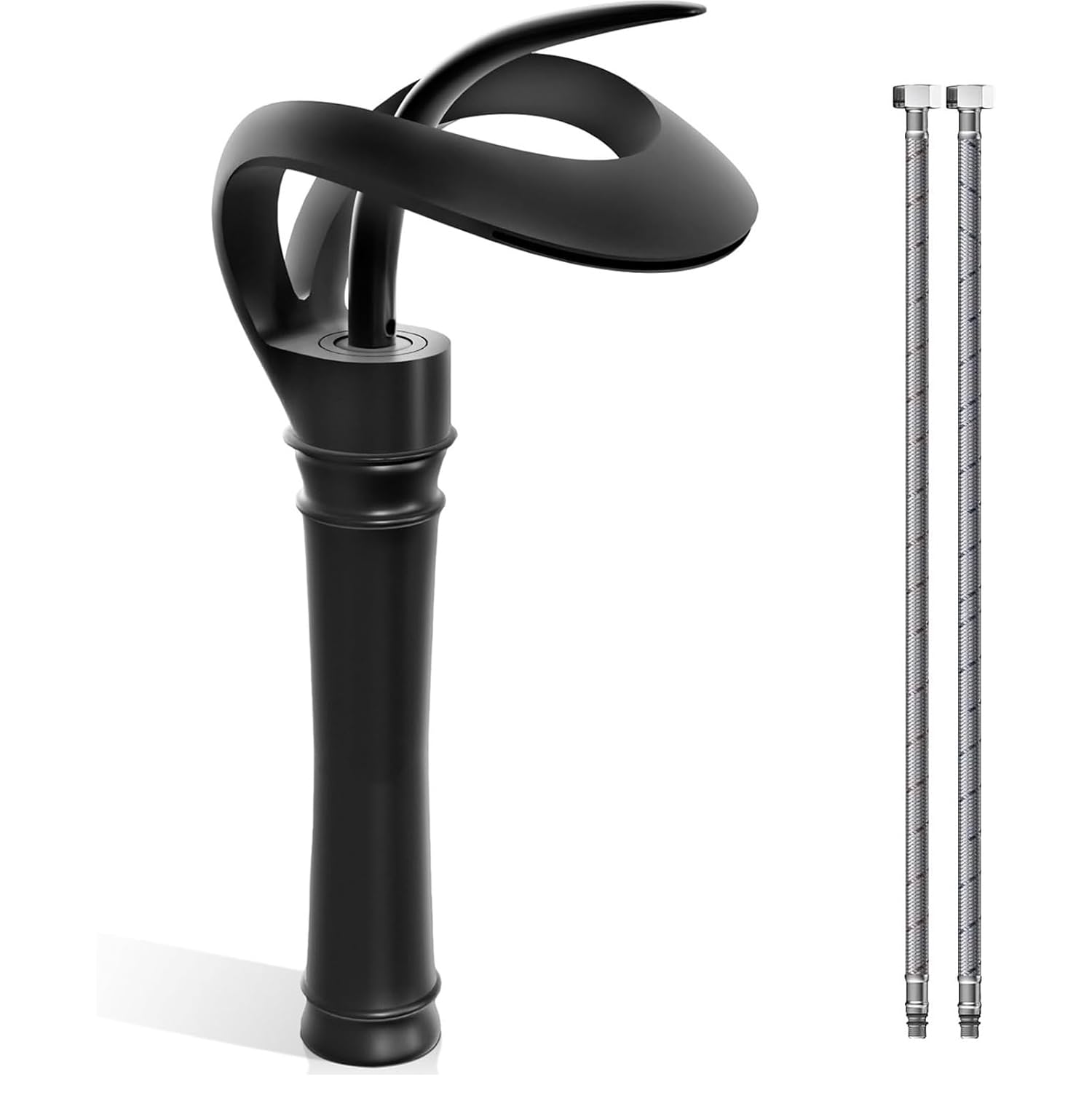 HCFYAUIS Modern Black Waterfall Bathroom Faucet Single Handle Basin Tap for Tall Basin Vanity