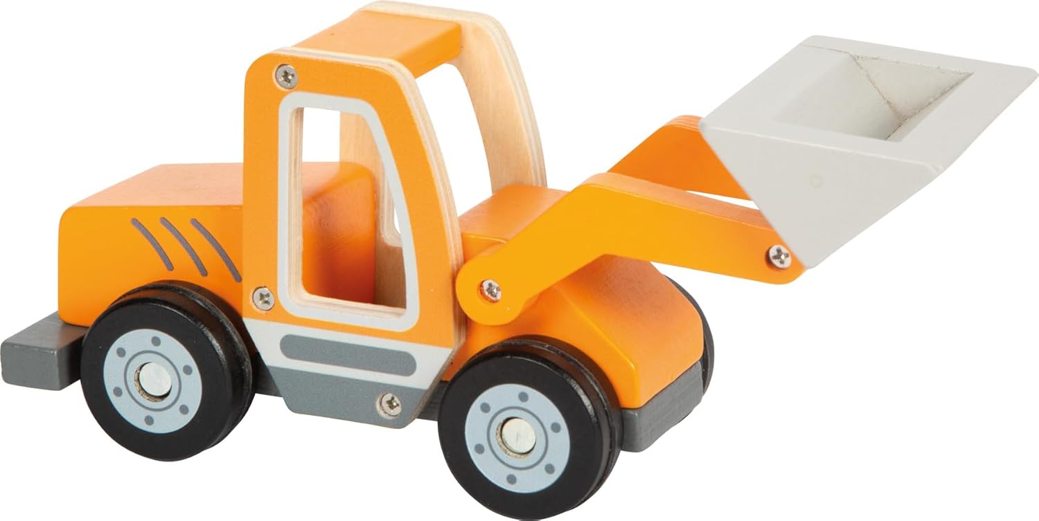 Small Foot Compact Wooden Loader, Toy with Shovel Arm and Rubber Wheels, Construction Vehicle for Children from 2 Years, 12635, Colour Coloured