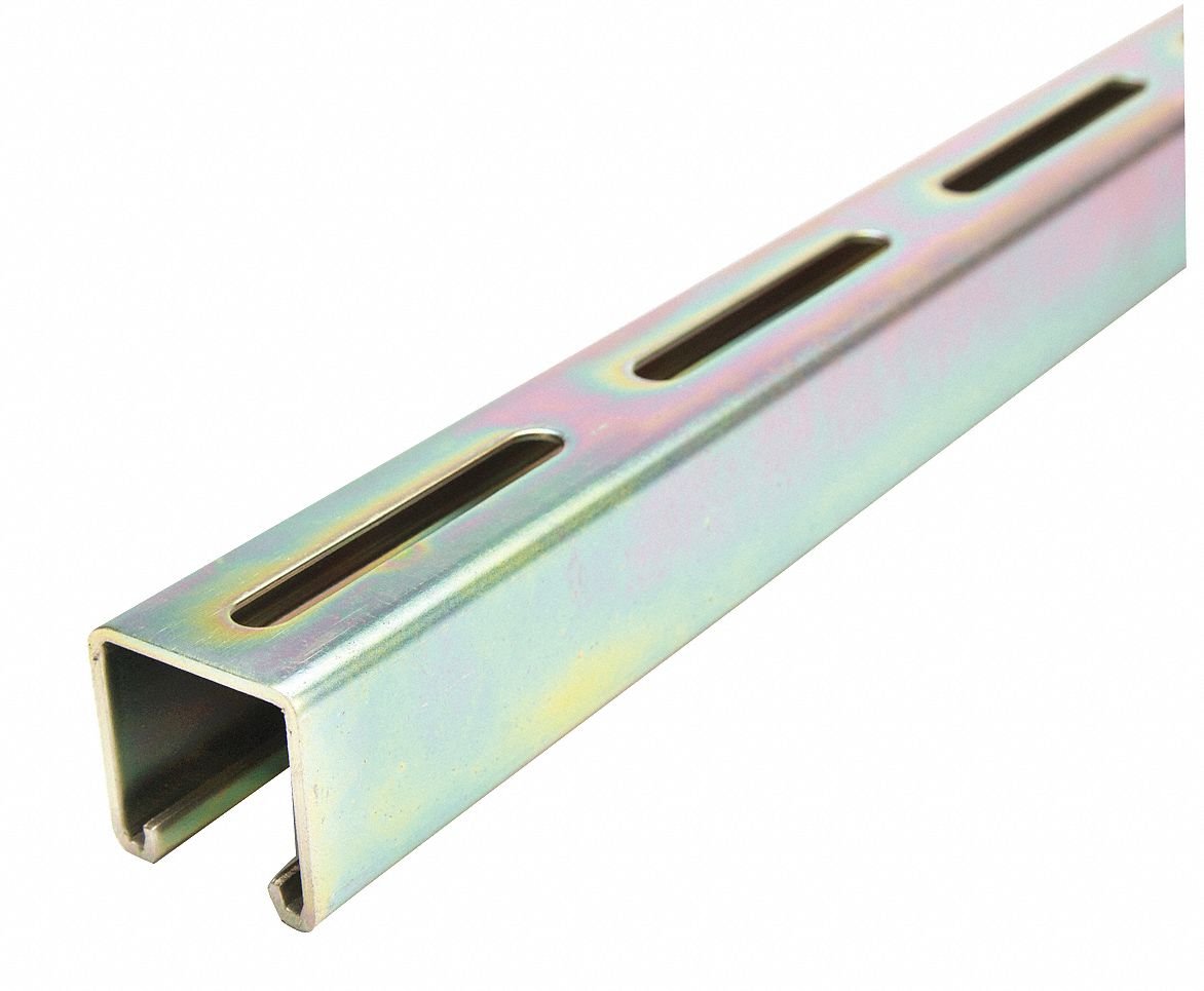 Zinc-Plated Steel, 10 Ft,Long Slotted Standard 1-5/8 in X 1-5/8 in Strut Channel, 12 Ga,20408893556