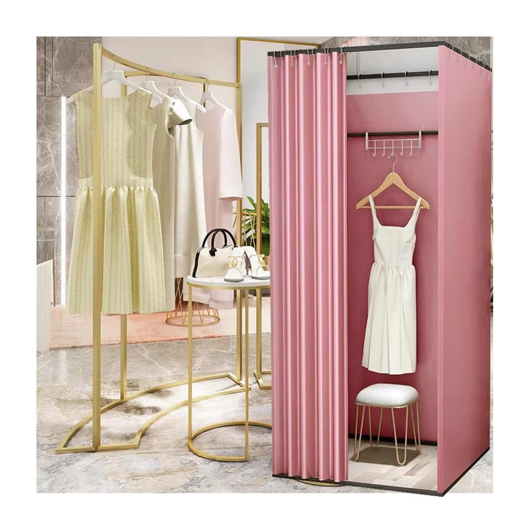 Vestuario de pie portátil con cortina gruesa rosa de 85x85x200cm