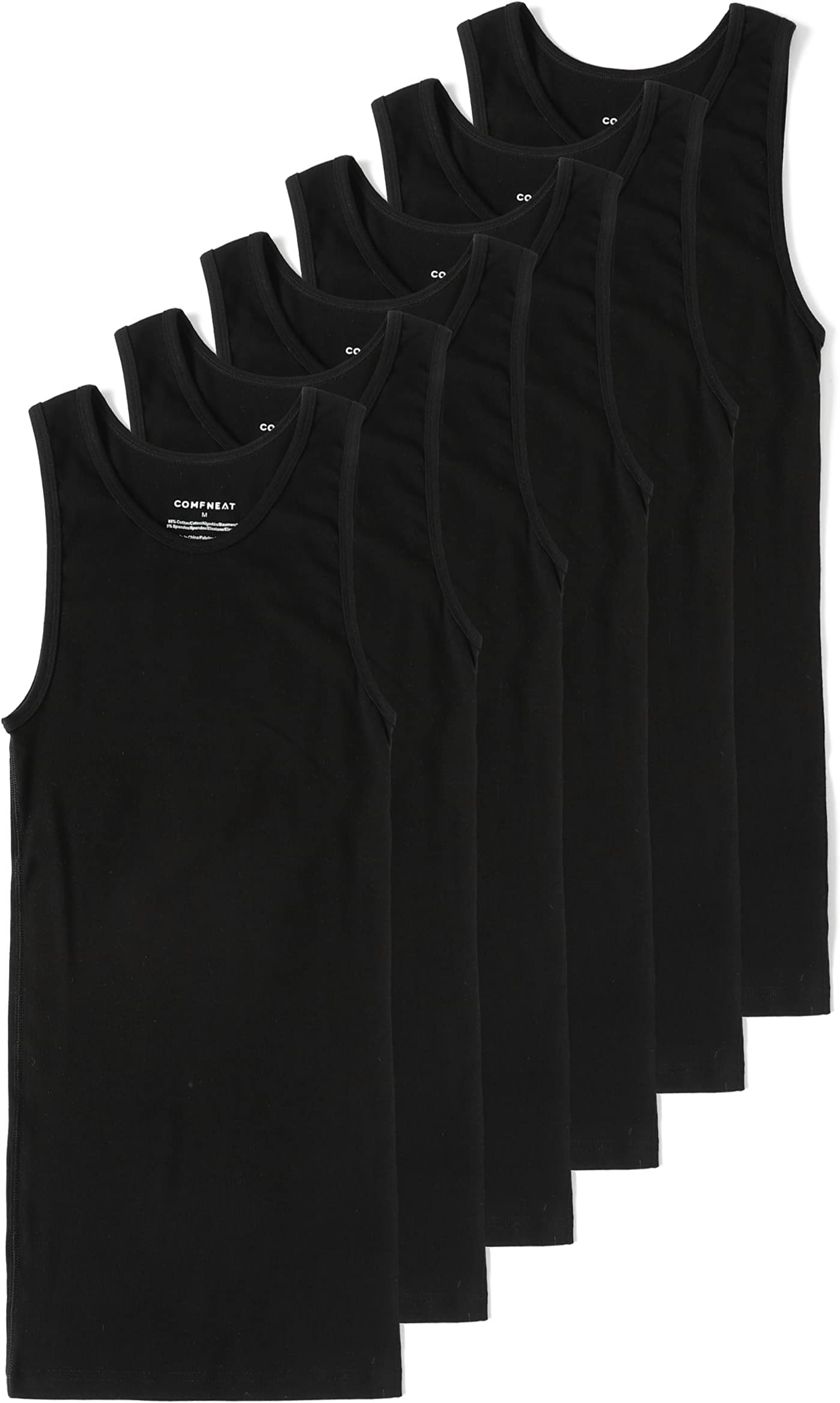 ComfneatMen's 6-Pack A-Shirts Tight Fit Tank Tops Cotton Spandex Undershirts