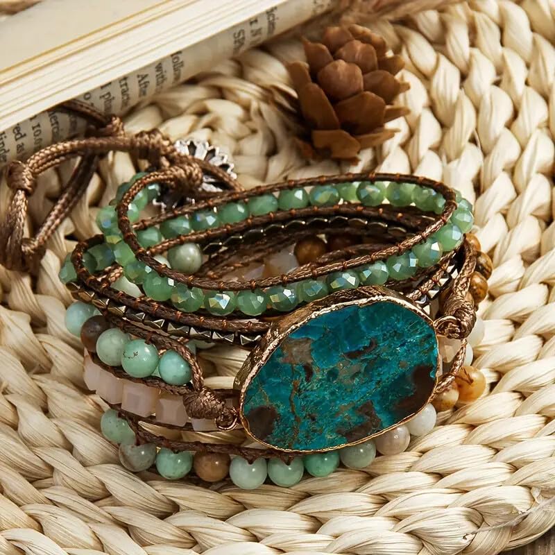 Image of Boho Wrap Bracelet for Women, Handmade Natural Imperial Jasper Multi-Layer Stone Beaded Bracelet, Bohemian Healing Crystal Stone Jewelry Gifts