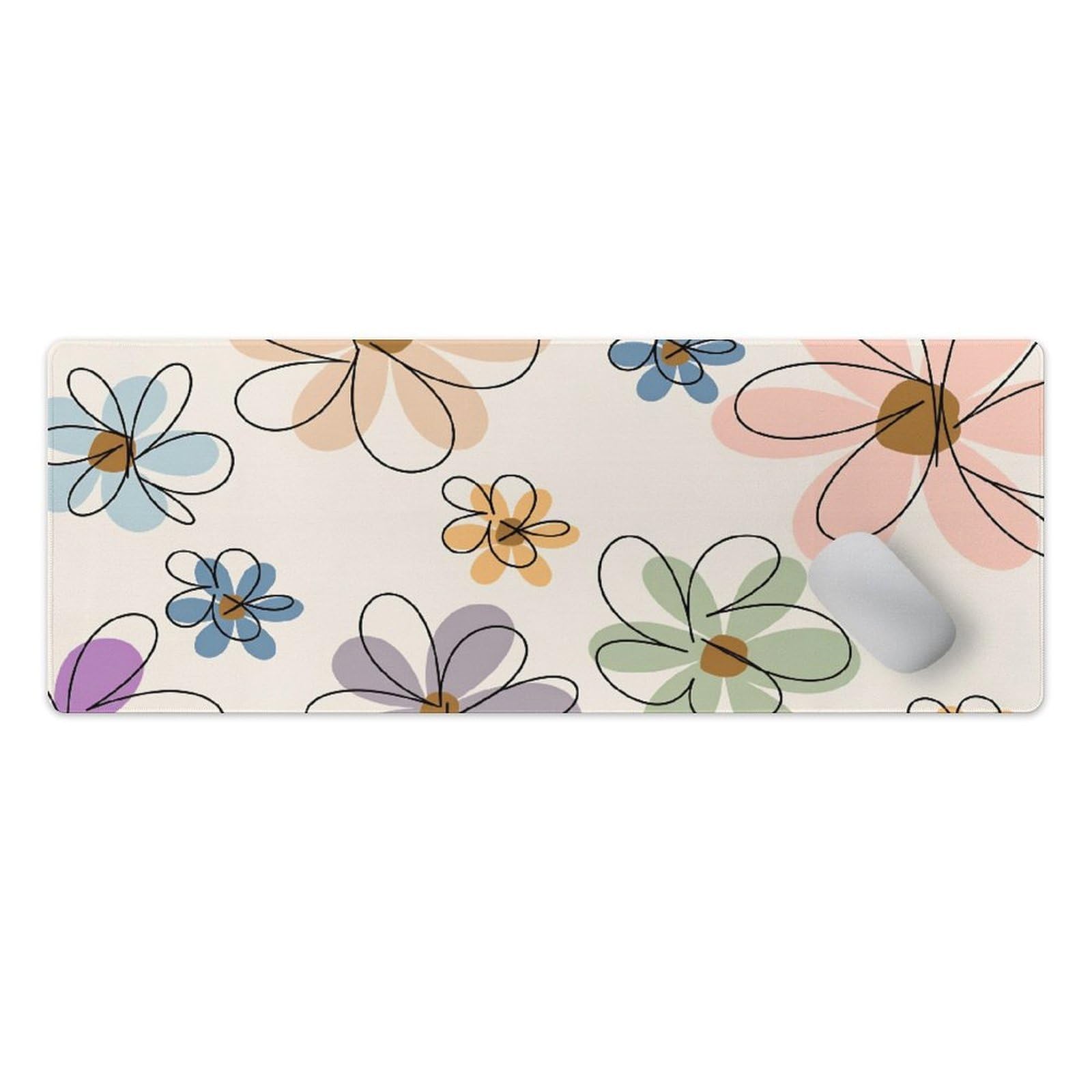 Floral Large Mouse Pad 12"×32" inch Extended Gaming Mousepad Desk Mat Long Computer Keyboard Non-Slip Base Stitched Edges for Home Office Work