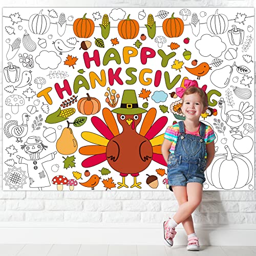 Image of Tevxj Thanksgiving Coloring Posters for Kids Turkey Pumpkin Giant Coloring Poster Fall Autumn Large Coloring Tablecloth Huge Coloring Books for Kids Classroom Party Supplies Favor 31.4 x 43.3 Inch