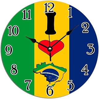 Art Clock I Love Brazil Hanging Wall Clocks Brazil Flag Clocks Battery Operated Silent PVC Wall Clocks Country National Wall Hanging Clock 10x10in New Home Gift