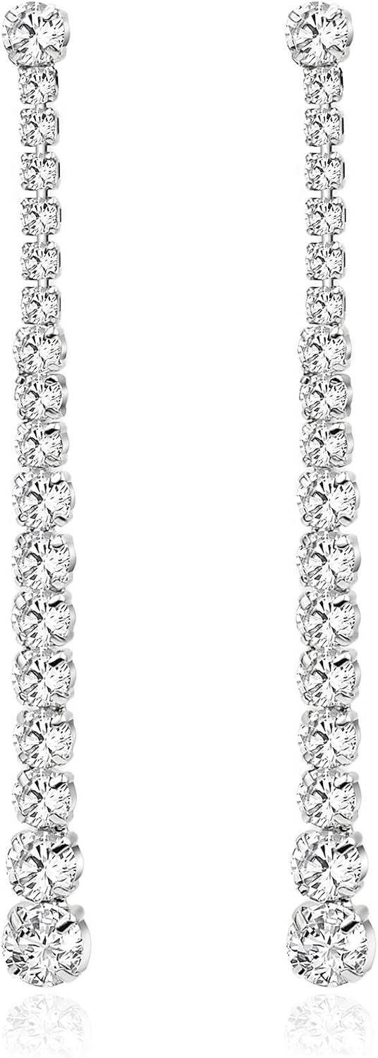 UDYLGOON Sparkle Cubic Zirconia Crystal Long Dangle Statement Earrings for Women Prom Pageant Wedding