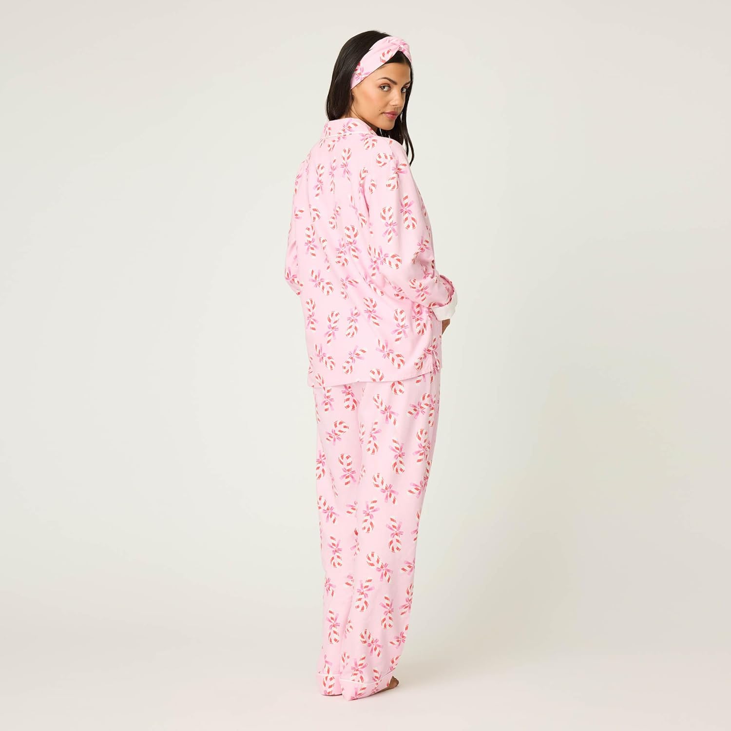 PJ Salvage womens Cotton Flannel Long-sleeve Top, Pant and Headband 3-piece Pajama Set - Image 3