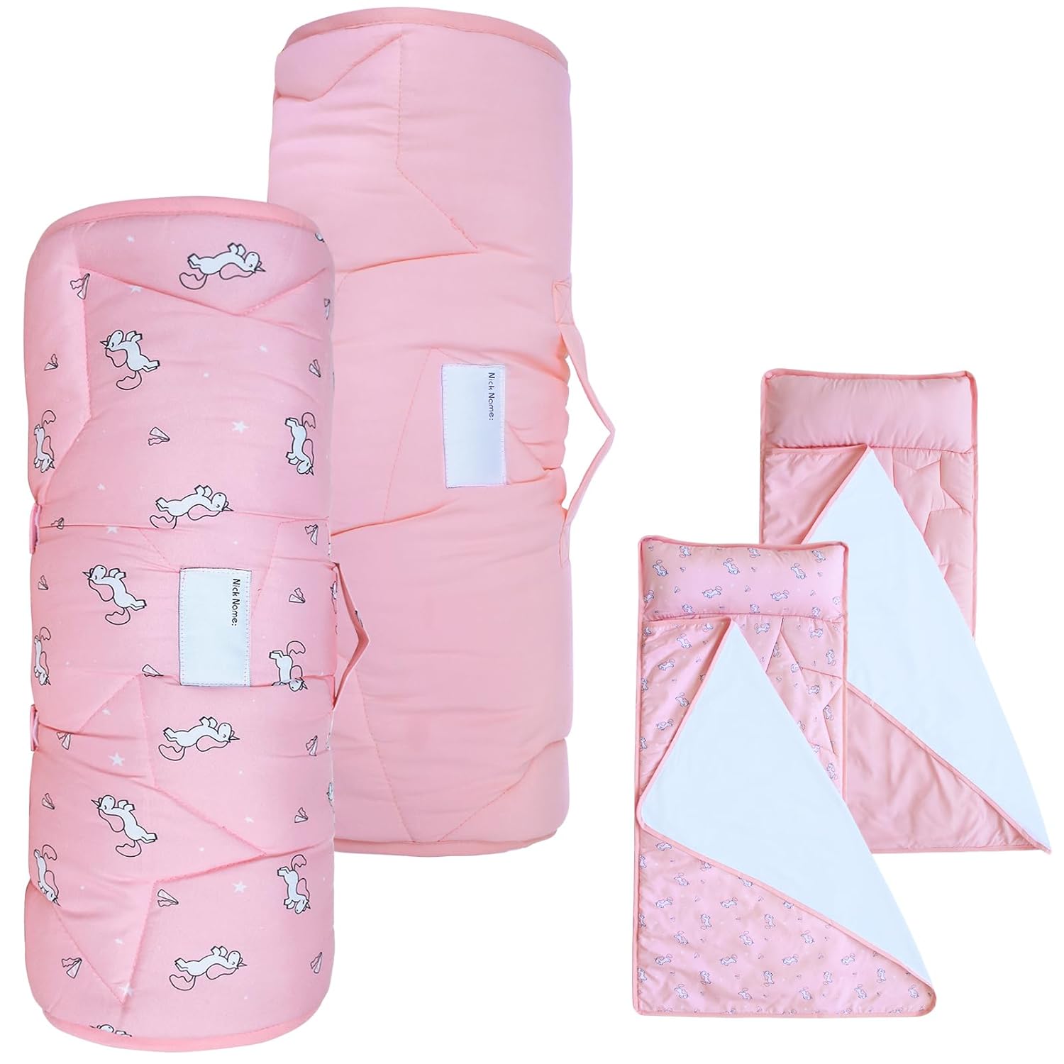 2 Pack Toddler Nap Mat with Blanket 50" x 21" x 1.5", Nap Mat for Boys Girls Super Soft and Cozy, Kids Sleeping Bag for Preschool, Daycare, Toddler Sleeping Bag, Pink Horse/Pink