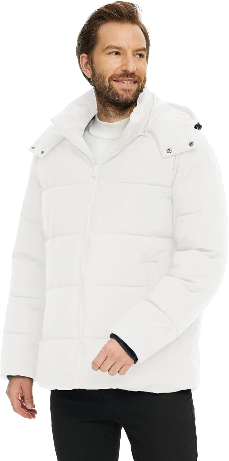 Skieer Men's Winter Coat Waterproof Warm Insulated Quilted Puffer Jacket with Detachable Hood - Image 4