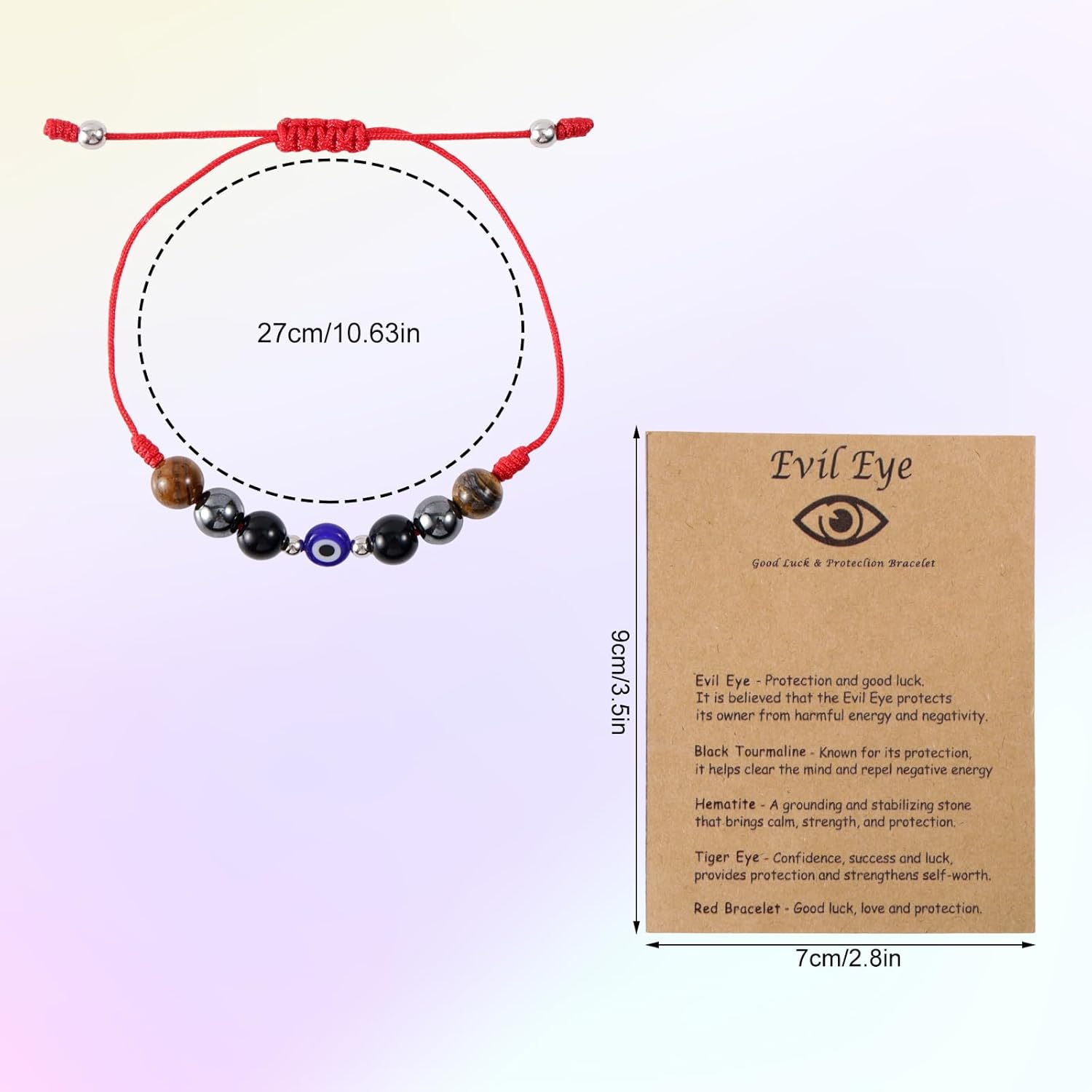 Adjustable Evil Eye Bracelet, Handmade Red String Triple Threat Protection Bracelet with Natural Stone Charm Good Luck Jewelry for Women & Men - Image 2