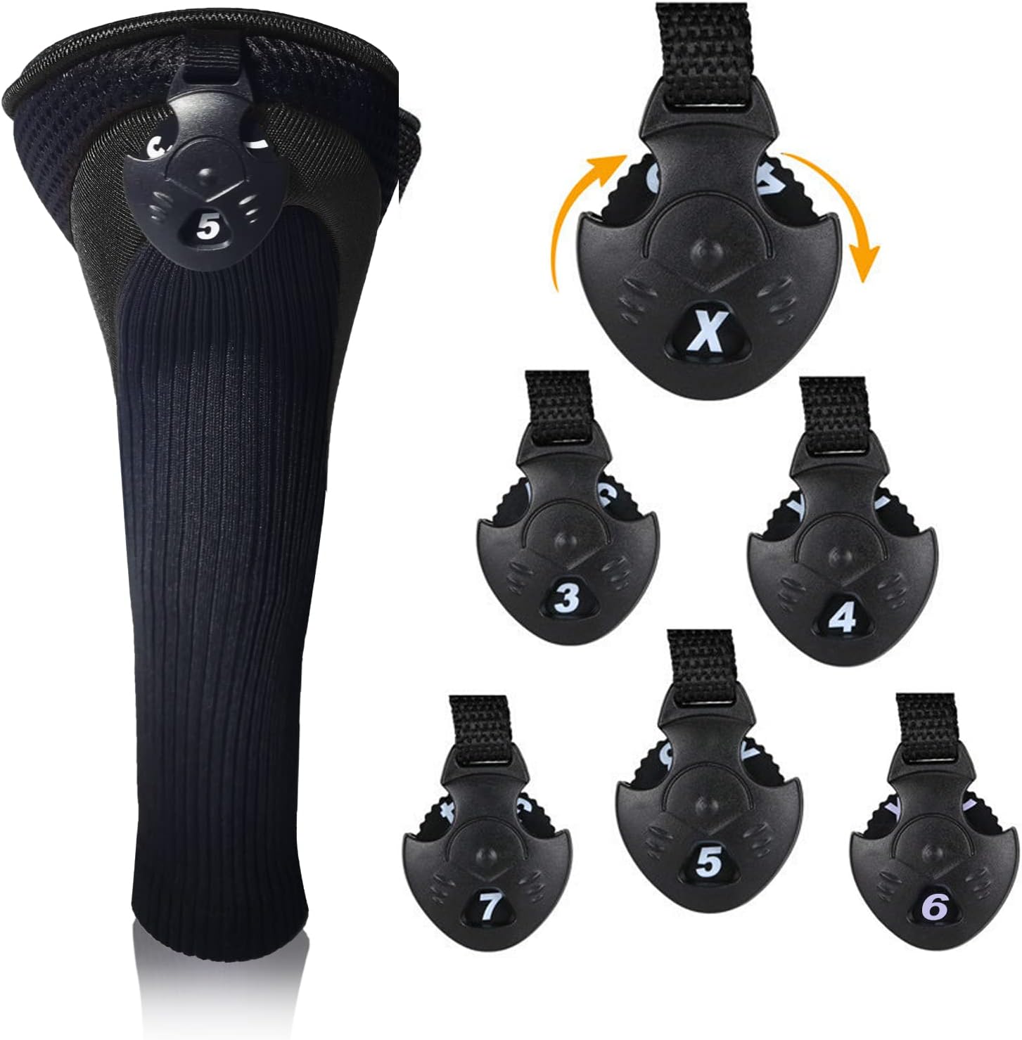 Golf Club Head Covers for Fairway Woods Driver Hybrids 3 Pieces Long Neck Mesh Sports Fan Golf Club Headcovers Set with Interchangeable No. Tags 3 4 5 6 7 X Golf Accessories for Men Women (Black) : Sports & Outdoors