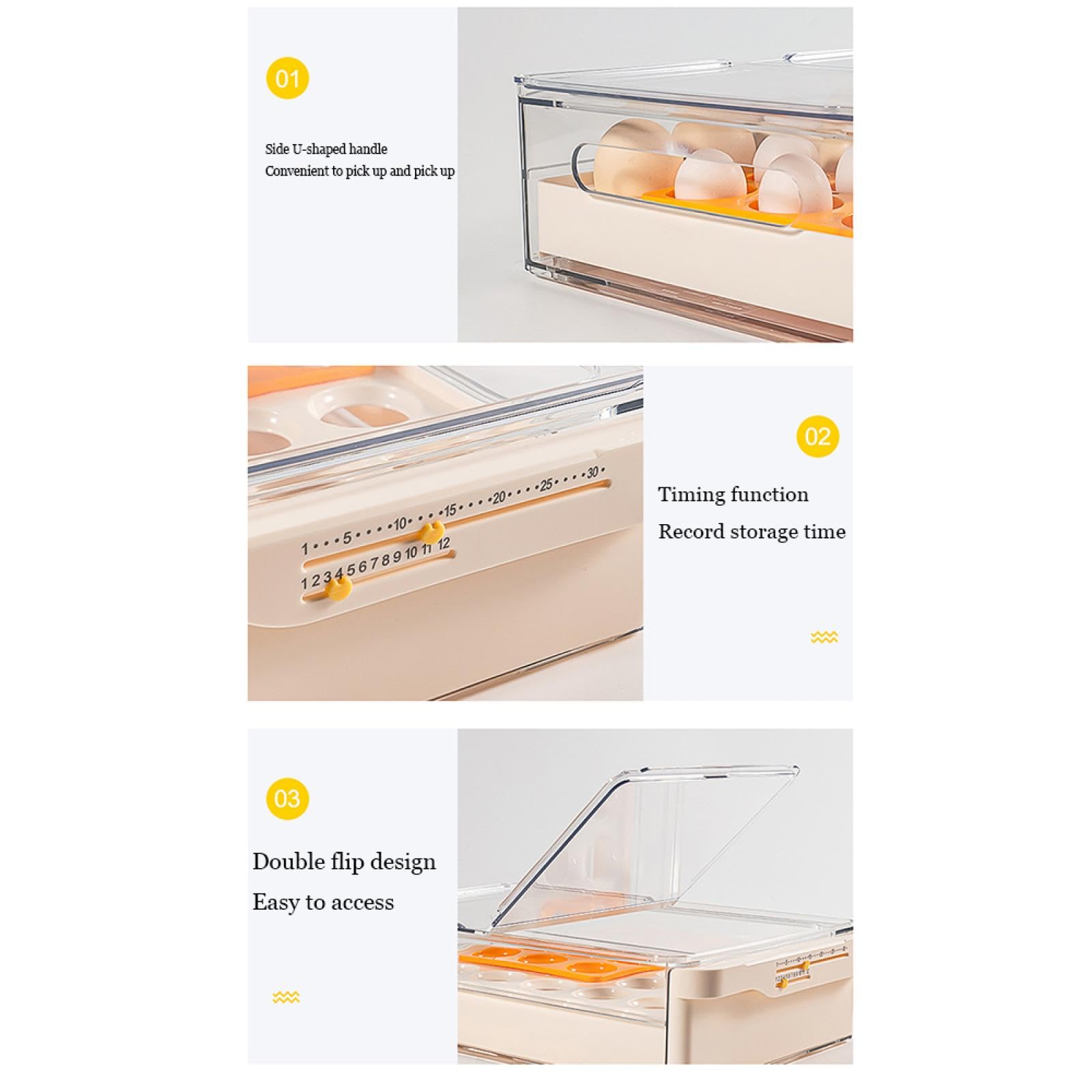 Caja de Almacenamiento de Huevos de Doble Capa,Soporte para Huevos para refrigerador,Almacenamiento de Huevos para encimera,Organizador de Huevos,Dispensador de Huevos para refrigerador
