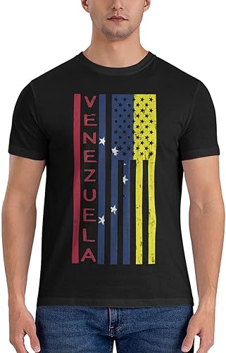 Camiseta unisex de algodón con cuello redondo para hombre Venezuela-Us-Flag-Country-Pride - Negro