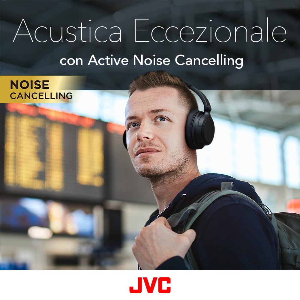 JVC HA-Z76N-B, cuffie wireless con cancellazione del rumore, Bluetooth 5.3, batteria ricaricabile fino a 50 ore, compatibile con assistente vocale, design pieghevole in due direzioni - Nero