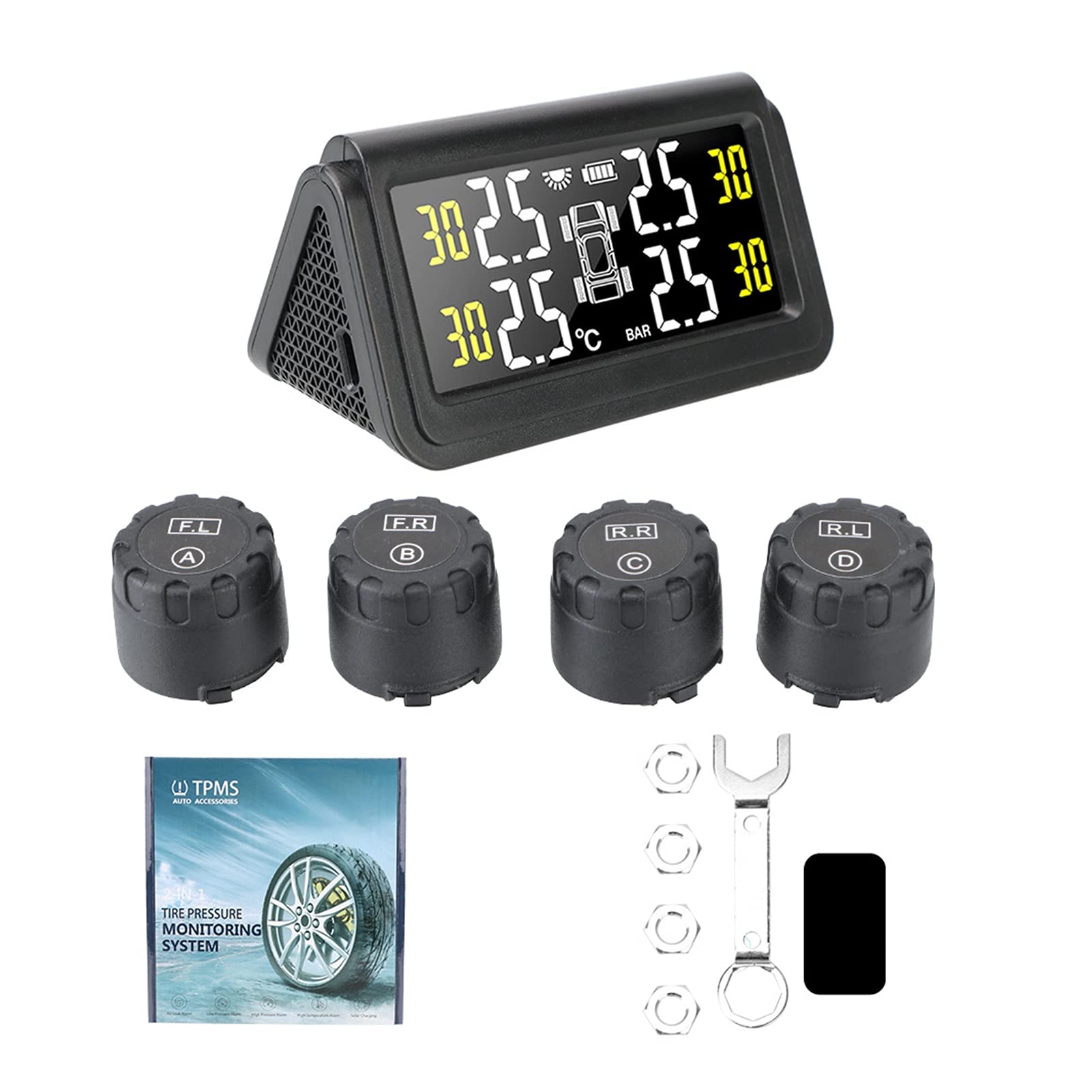 Sistema de Control de presión de neumáticos Solar TMPS. Alarma de Coche Inalámbrico 4 Sensor de presión de neumáticos Pantalla LCD Digital USB Sistema de Control de presión de neumáticos