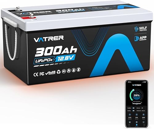 VATRER POWER Batería LiFePO4 12,8V 300Ah Autocalentable Bluetooth | BMS Inteligente 200A·5000+ Ciclos·3840Wh Energía Útil·Autocaravana,Caravana & Sistema Solar