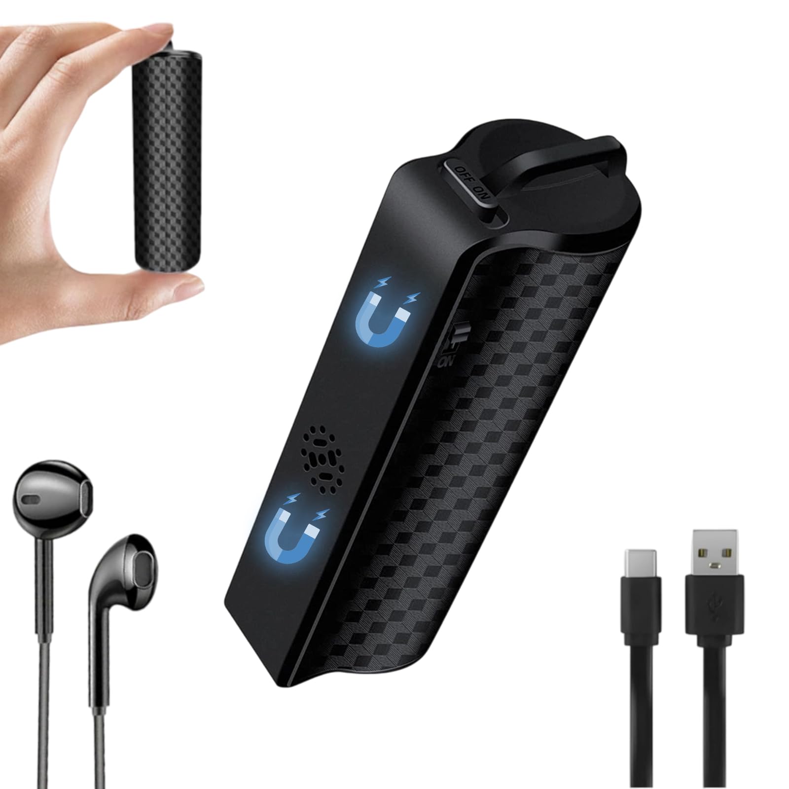 64GB Registratore Vocale Digitale, Mini Registratori Vocali Magnetico Portatile 480 ore Registratore Audio con Attivazione Vocale USB C Registratore MP3 per interviste, classi, riunioni