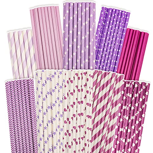 Gcardist Cannucce di carta viola per bere, cannucce usa e getta, 150 pezzi, cannucce usa e getta, confezione grande (10 motivi)…