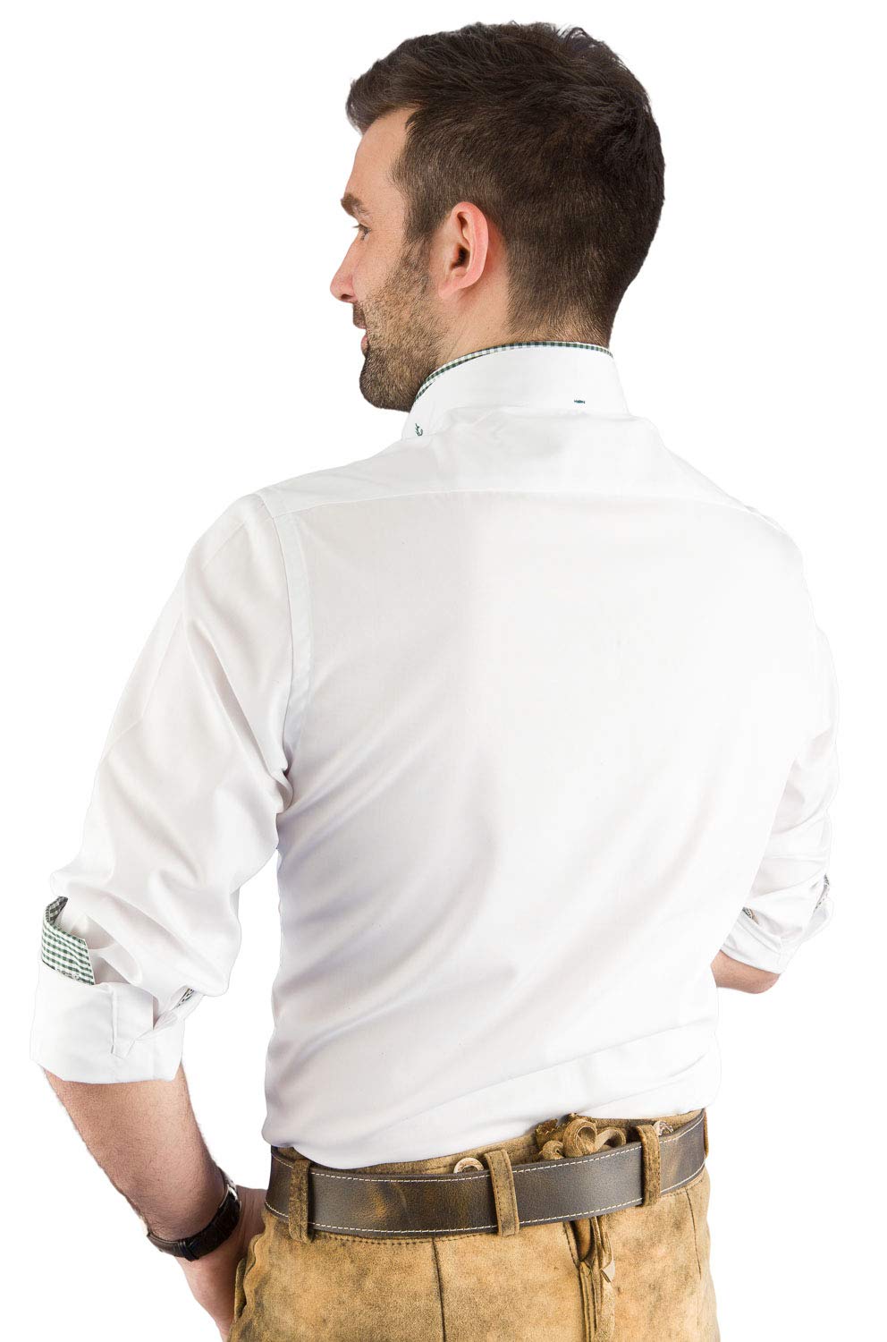 arido Trachtenhemd Herren 2624 255 Baumwollhemd Weiß Grün Kariert Hemd Stehkragen Modern Fit Freizeit Shirt