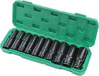 Katsu 1/2" Mély Dugókulcs Készlet 10 db (8-24 mm) - S2 Acél Ütvecsavarozóhoz, Autó, Motor Szereléshez, Műhelyekbe, Hordtáskával 2