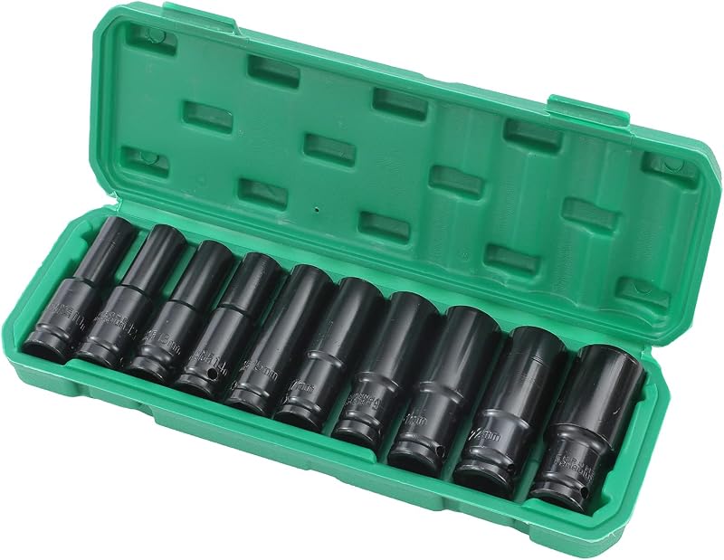Katsu 1/2" Mély Dugókulcs Készlet 10 db (8-24 mm) - S2 Acél Ütvecsavarozóhoz, Autó, Motor Szereléshez, Műhelyekbe, Hordtáskával