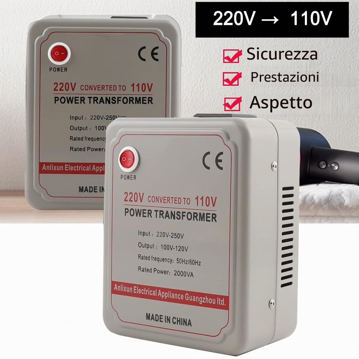 Trasformatori di potenza, adattatori per trasformatori boost e buck, adattatori per convertitori boost da 220 V a 110 V e buck da 220 V a 110 V