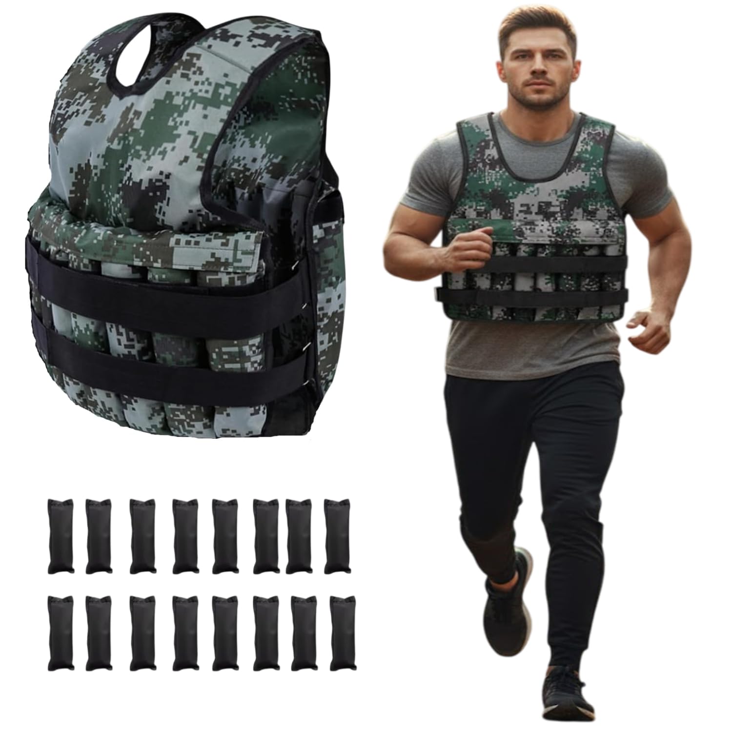 NASMODO Weighted Vests 5Kg Adjustable for men running with 16 Iron Sand Bags women body weighted training vest jacket gym workout Fitness vest used as 2kg, 5kg For Cross Fit (Green)-image-33