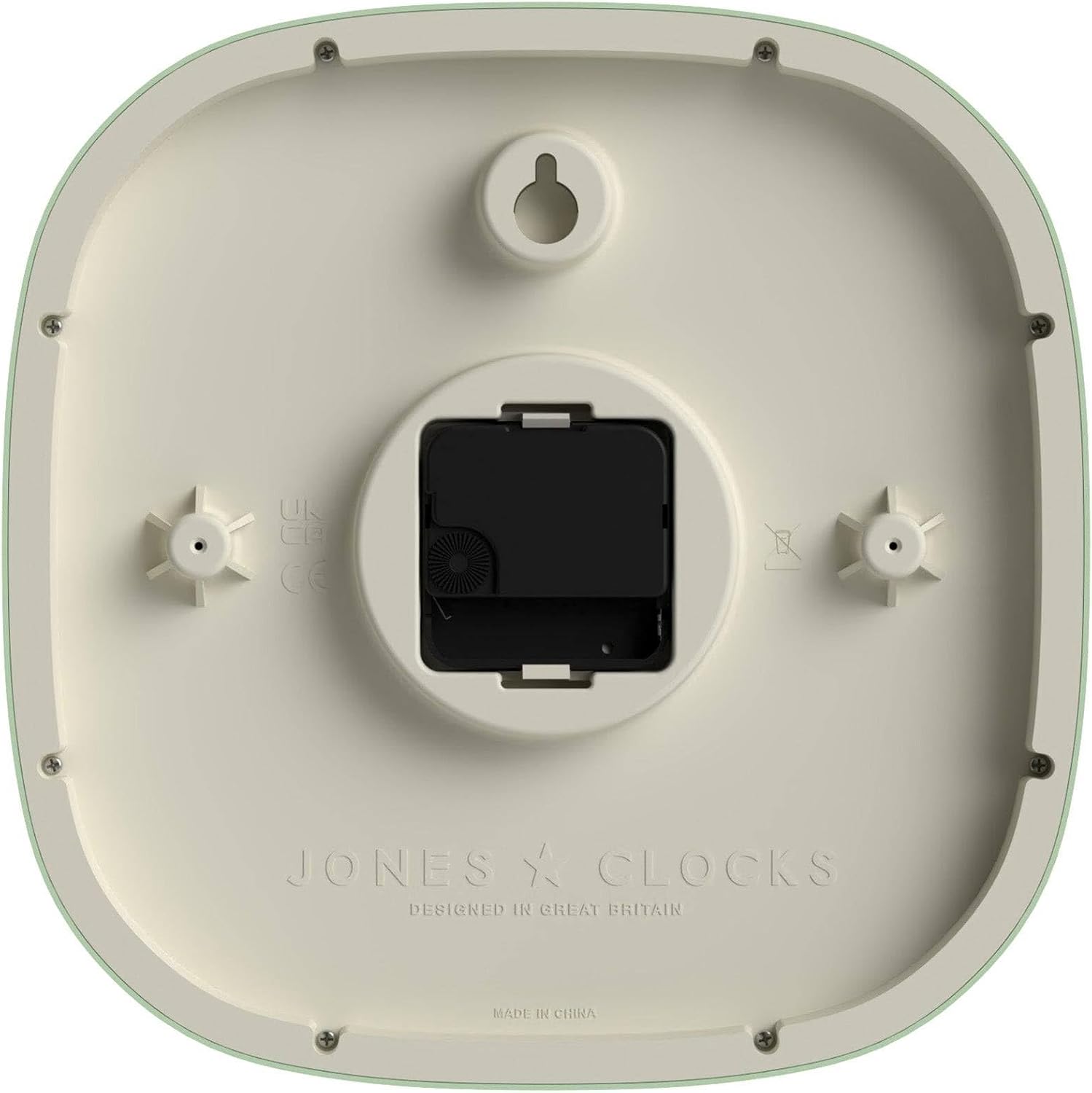 JONES CLOCKS® Sprite Wall Clock | Modern Retro Rounded Square Clock | 10 inch | Neo Mint Green | Easy to Read Numbers | Perfect for Kitchen or Office