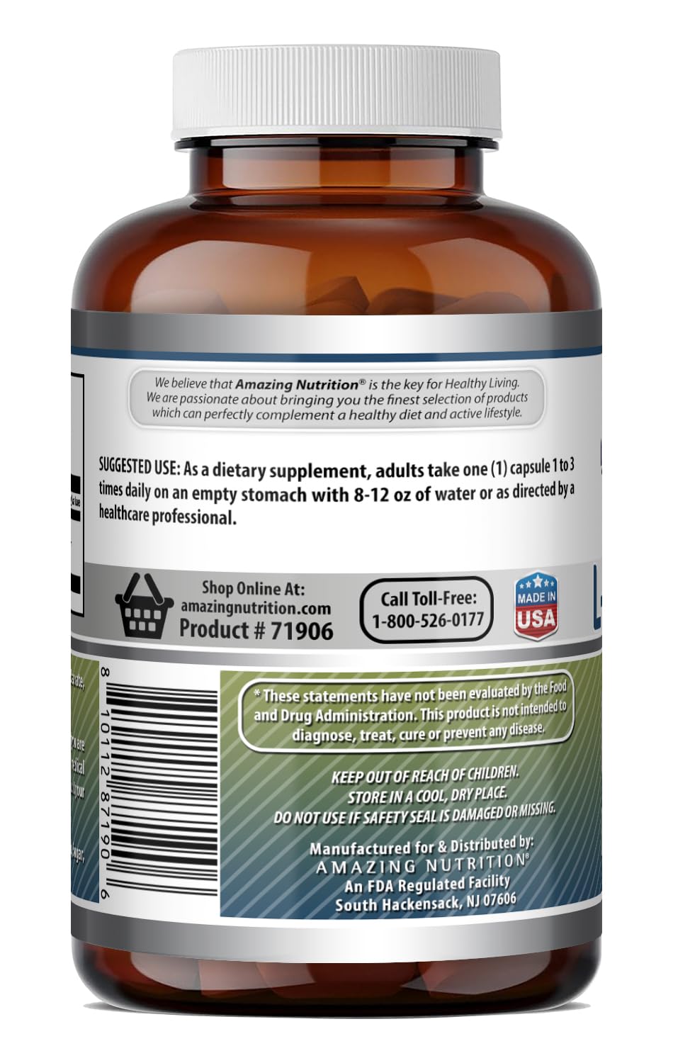 Amazing Formulas L-Glutamine Amino Acid Supplement | 800 Mg Per Serving | 180 Capsules | Gluten Free | Made in USA — Amazon image 3