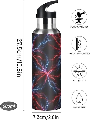 Miniatura 9 de Insulated Water Bottle 32 Oz, BPA-Free Sport Water Bottle Insulated for Gym Outdoor Travel School, Red Blue Electric Lightning