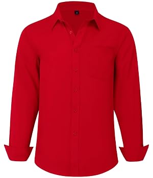 Mens Long Sleeve Dress Shirts Regular Fit Stretch Wrinkle-Free Business Casual Button-Down Shirts with Front Pocket