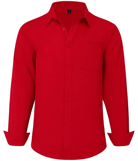 Mens Long Sleeve Dress Shirts Regular Fit Stretch Wrinkle-Free Business Casual Button-Down Shirts with Front Pocket