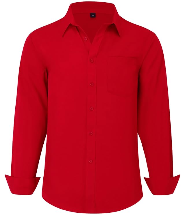Mens Long Sleeve Dress Shirts Regular Fit Stretch Wrinkle-Free Business Casual Button-Down Shirts with Front Pocket