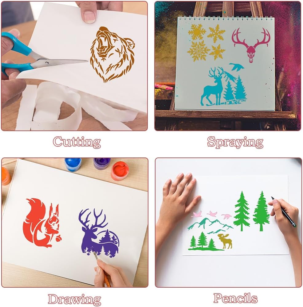 36 Pcs Animal Painting Stencils - Tree, Forest, Mountain Stencils for Painting on Wood, Wall, Rocks, Canvas - DIY Crafts, Home Decor image 3