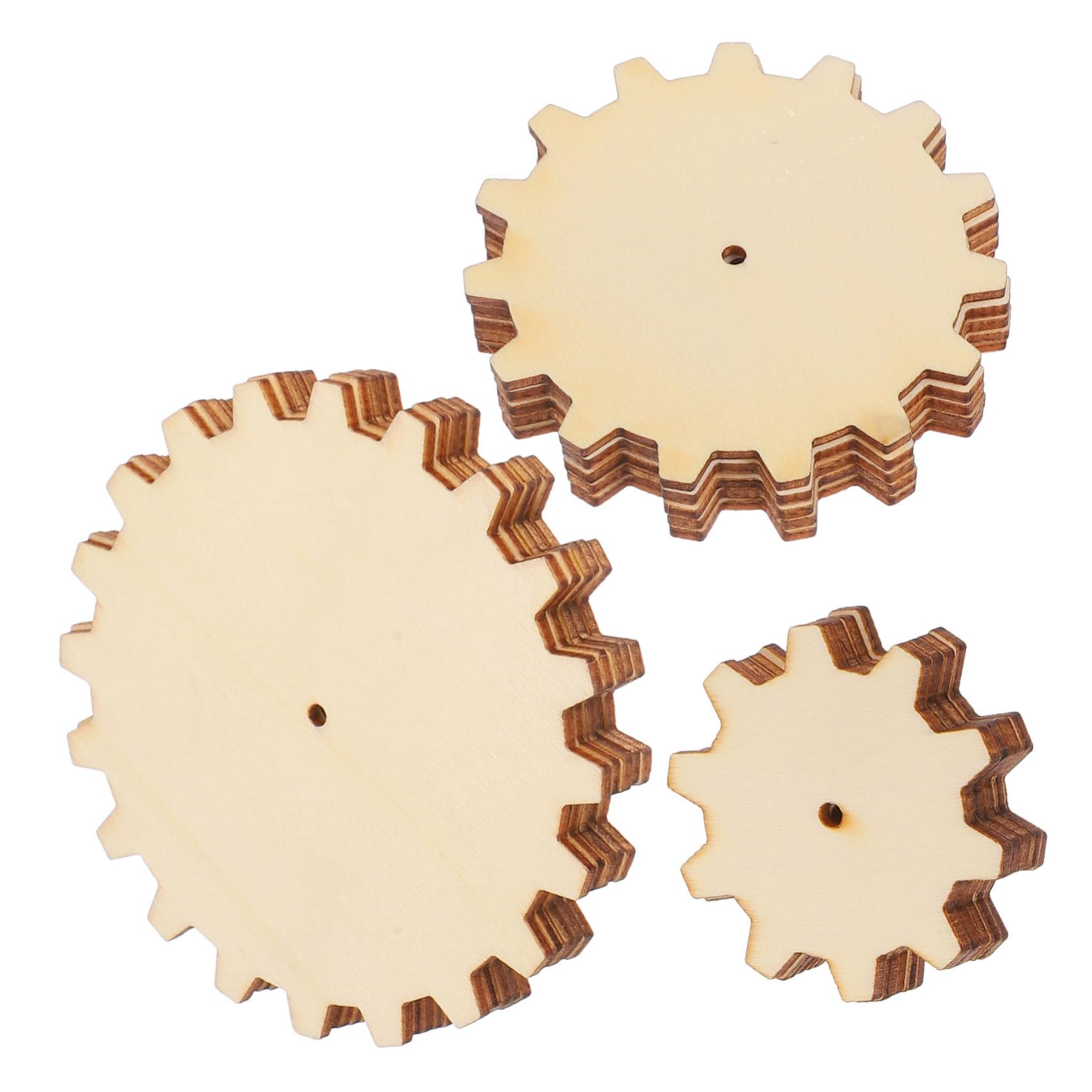 Operitacx 45pcs Wooden Gear Parts Unfinished Round Wood Circles for DIY Crafts, Natural Wood Material, Sizes 5cm 7.5cm 10cm, for School and Travel to Improve Fine Motor Skills and Logical