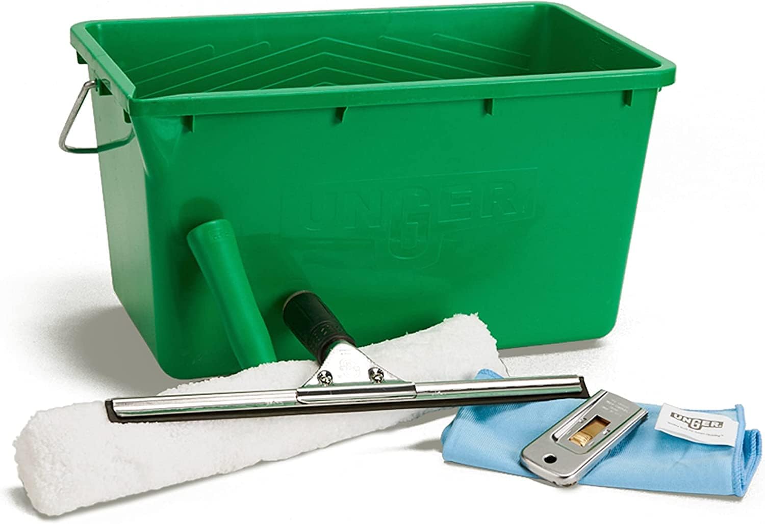 Unger PRO Komplett-Set 5in1 (inkl. Einwascher, Fensterwischer, Eimer 12 L, Sicherheits-Schaber, MicroWipe Lite Mikrofasertuch)