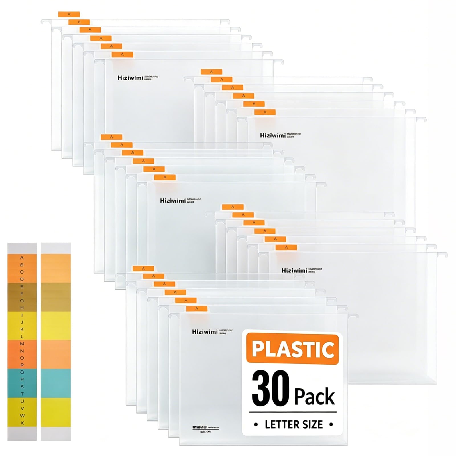 30PC PVC Filing Cabinet A4 Suspension Files with Tabs and Inserts Hanging File Folders for Bulky Files, Medical Charts, Assorted Colors, Letter Size Office School Desktop File Storage (Transparent)