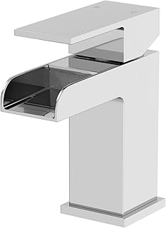 Dakota Bathroom Waterfall Basin Sink Mixer Tap Modern Mono Square Single Lever Handle Faucet for Sinks, Chrome