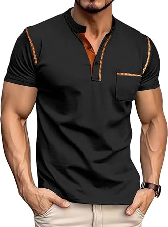 Mens Henley Shirt Short Sleeve T-Shirt Casual Top Pullover Summer Lightweight Tee Shirts with Button
