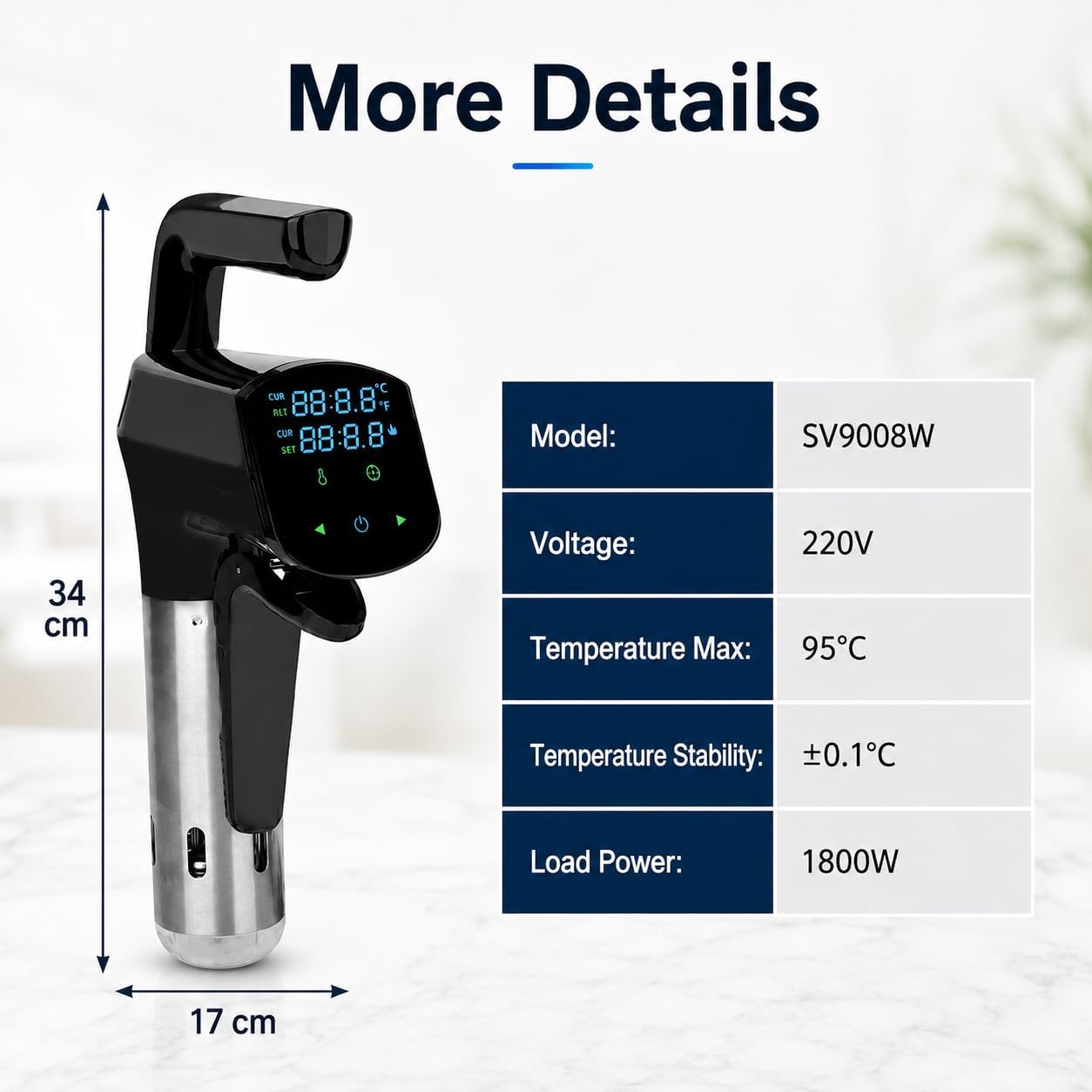 Cocina Sous Vide de 1800 W, baño de agua de precisión WiFi con pantalla LCD, control de temperatura de 25 a 95 °C para filetes, pollo, pescado y más