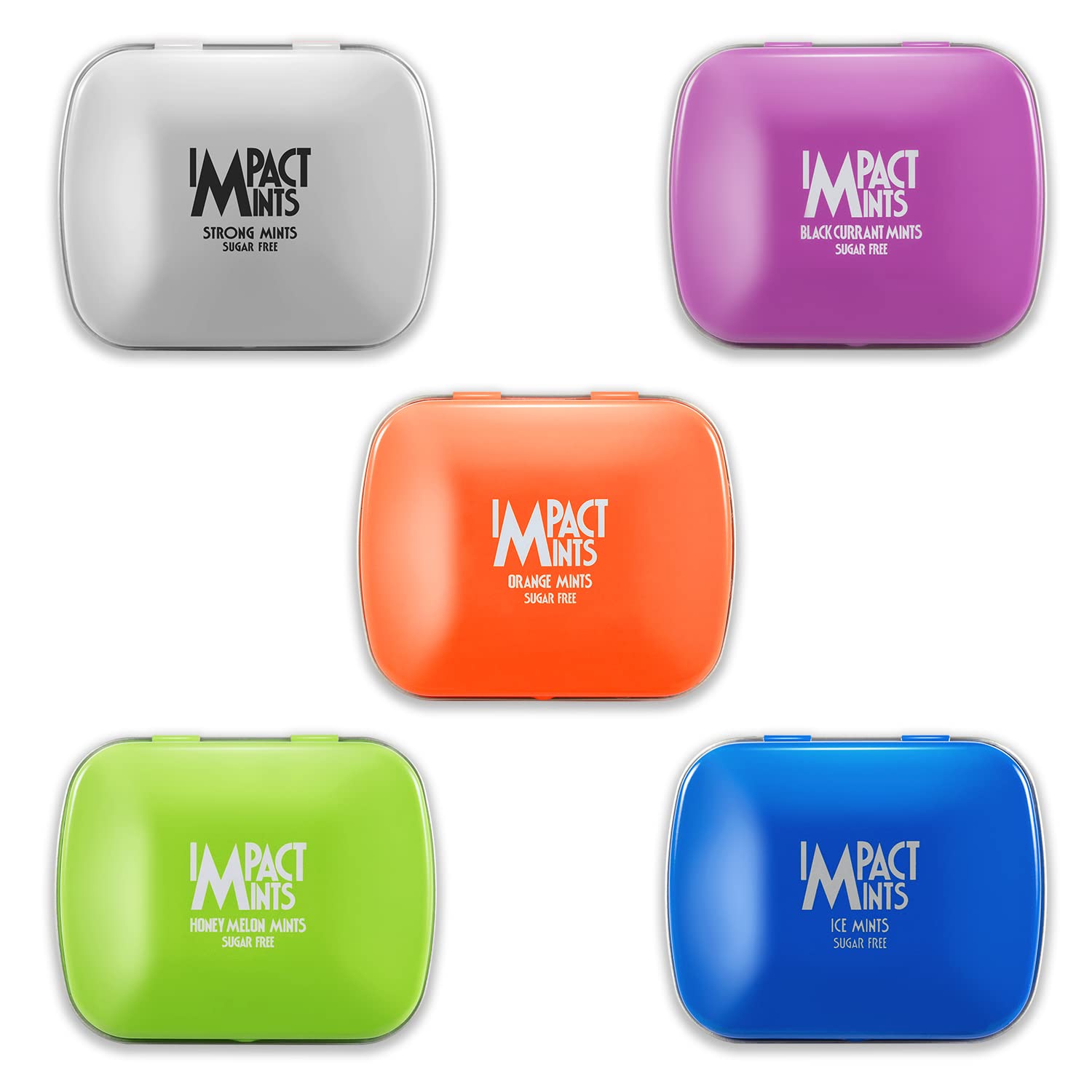 IMPACTMINTS Sugar-Free Mints (Pack Of 5) 14G Each -Strong, Blackcurrant, Orange, Honey Melon, Ice, For Pleasant And Everlasting Breath Product Of Germany