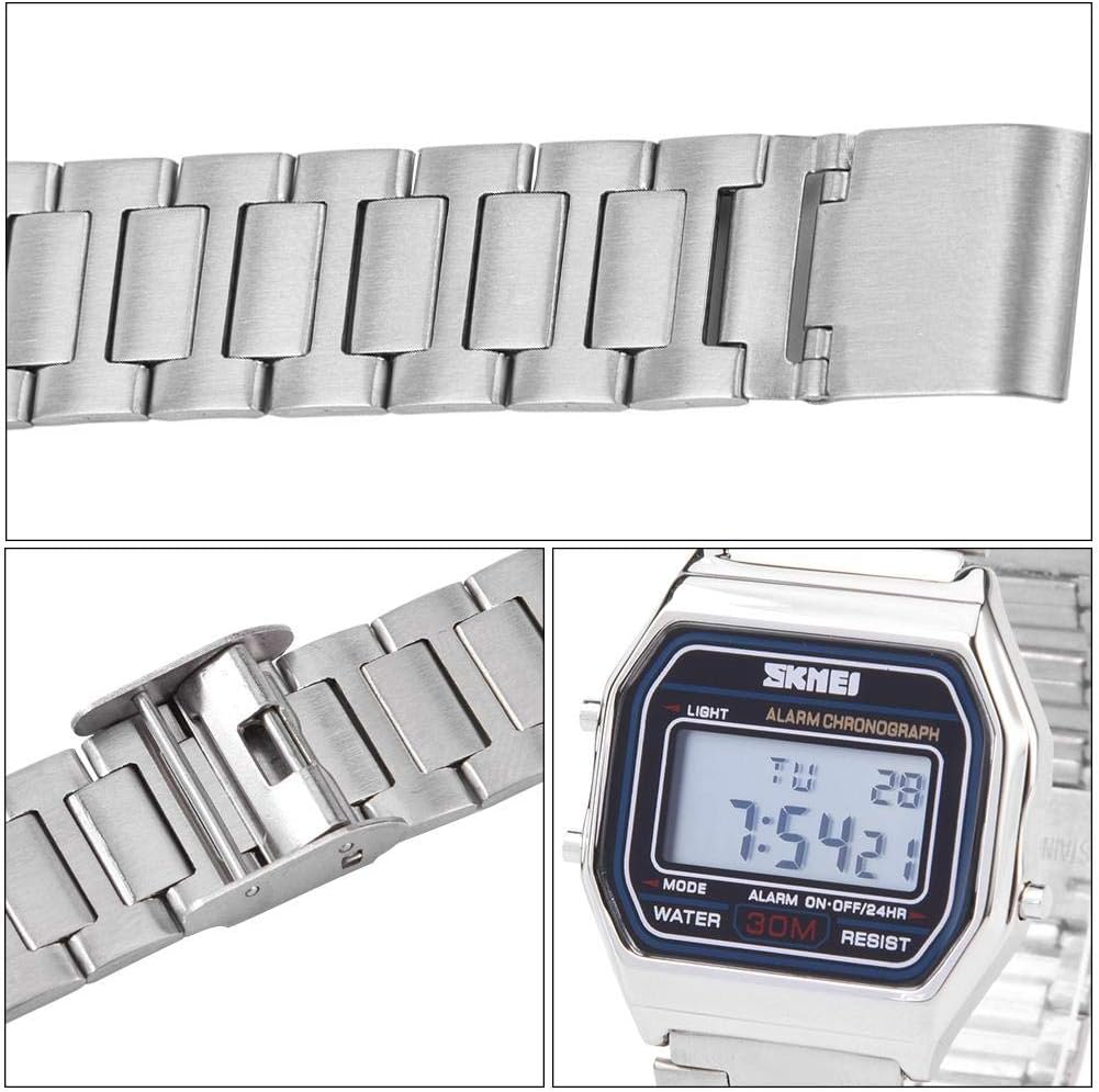Polshorloge, 3 kleuren digitale LED-achtergrondverlichting Elektronische roestvrijstalen band Horloge Rechthoekig horloge Rose goud