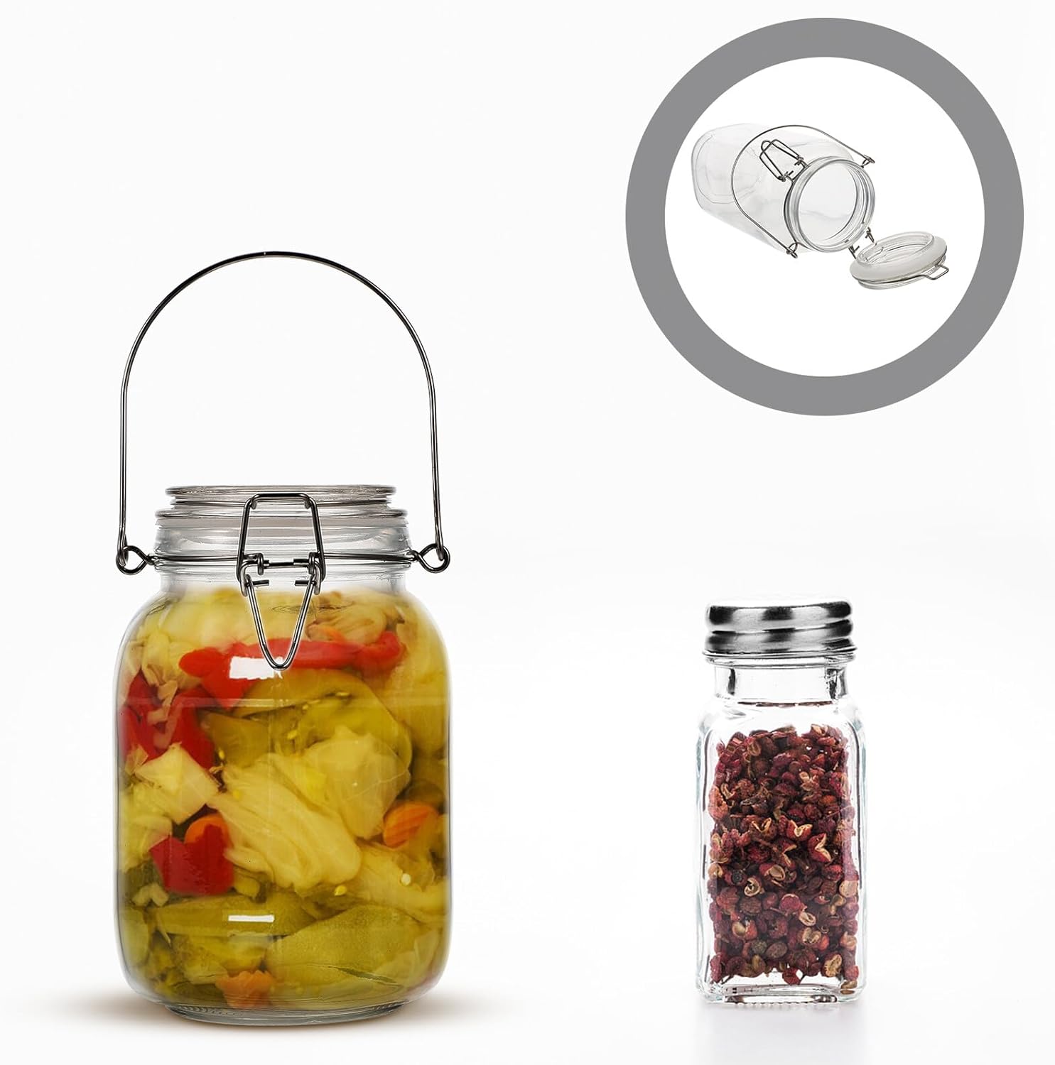 Zerodeko Handheld 1.5l Glass Storage Jar Airtight Sealing Container Food Canister for Kitchen Grain Pickle Vegetable Preservation