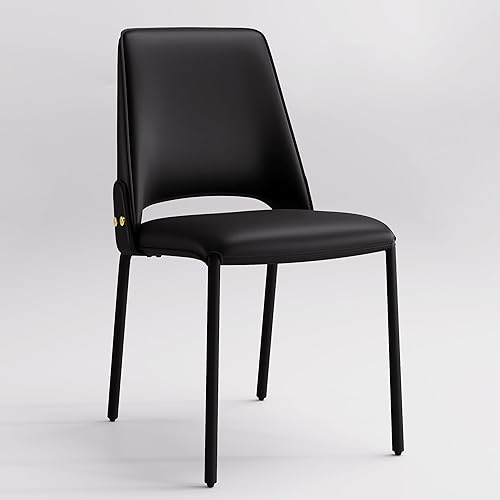 Vista 8 de YOUNIKE Black Luxury Modern Dining Chair Upholstered Faux Leather Comfy Kitchen Chair Single Armless Dining Room Accent Chair with Back for