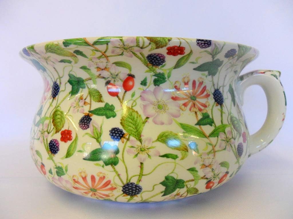 Heron Cross Pottery Large size chamber pot planter in hedgerow bramble design